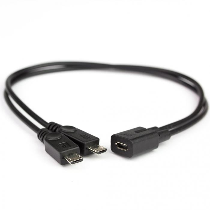 USB-kabel Micro B hona - 2x Micro B hane - 250mm @ electrokit