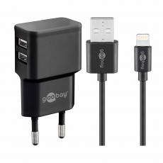 2-port USB-laddare 12W 2.4A för iPhone svart MFi-certifierad @ electrokit