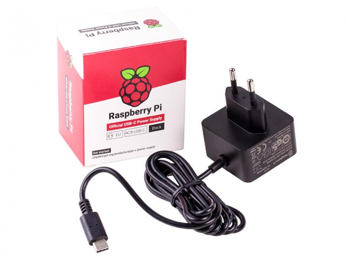 Power Supply 15W USB-C Raspberry Pi 4 black @ electrokit
