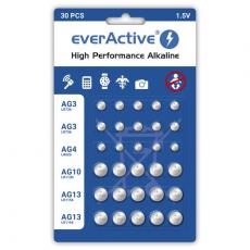 Set med 30 st alkaliska knappceller everActive @ electrokit