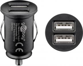 Dual USB car charger 12W 2.4A @ electrokit