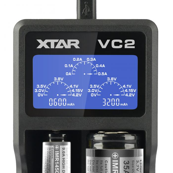 Batteriladdare Li-Ion LCD 1A fr 2x 18650 Xtar VC2 @ electrokit (2 av 5)