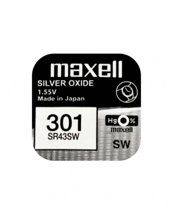 Knappcellsbatteri silveroxid 301 SR43 Maxell @ electrokit (1 av 2)