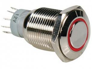 Push switch 1-p off-(on) vandal proof LED red @ electrokit