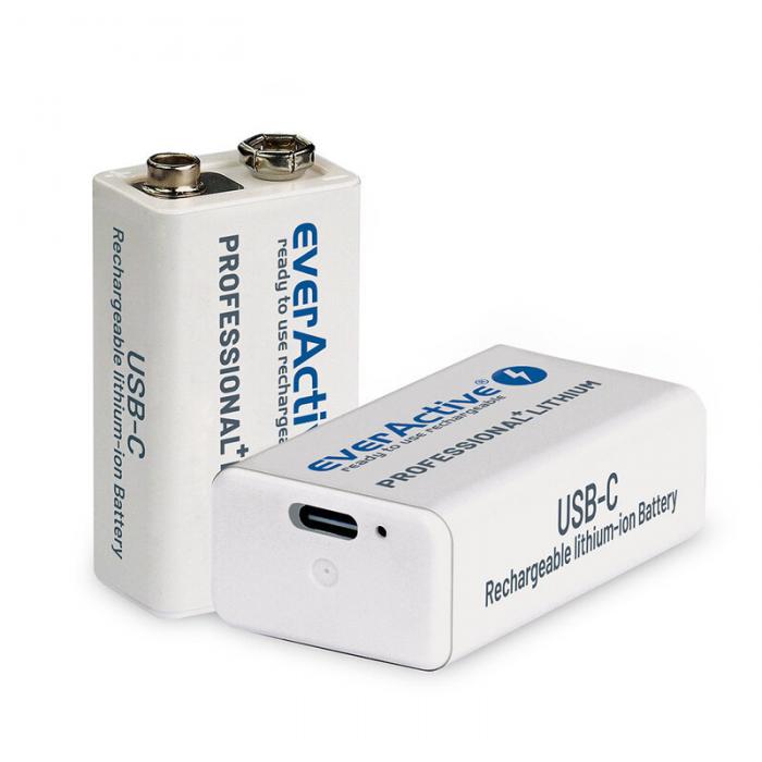 Laddningsbart 9V litium 500 mAh USB-C anslutning @ electrokit (1 av 3)