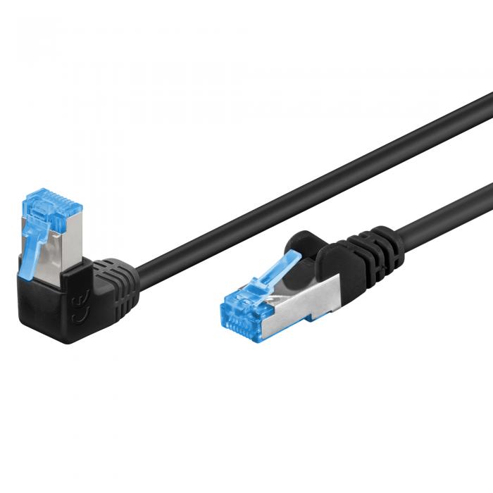 S/FTP Cat6a angled patch cable 2m black LSZH Cu @ electrokit (1 of 1)