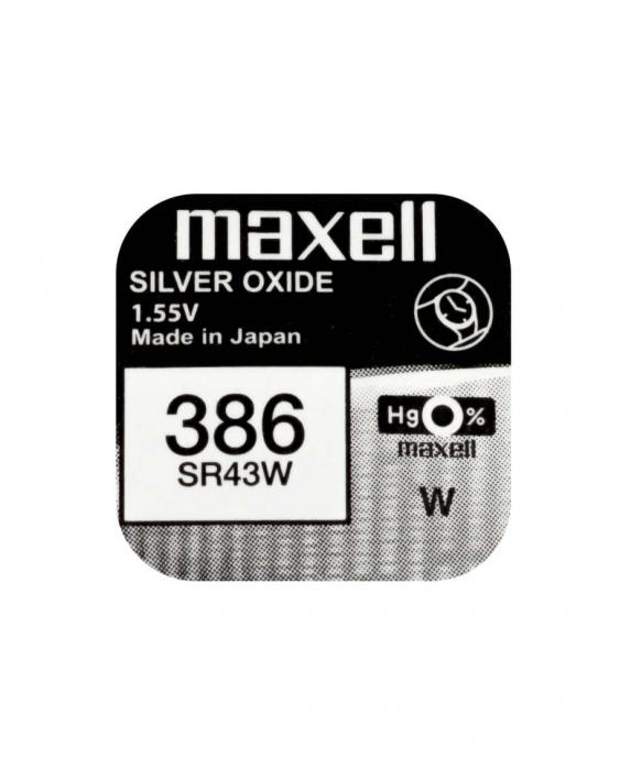 Knappcellsbatteri silveroxid 386 SR43 Maxell @ electrokit (1 av 2)