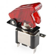 Vippomkopplare 1-pol on-off med röd säkerhetskåpa och LED @ electrokit