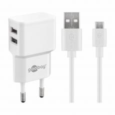 Micro-USB Charger set 12W 2.4A white @ electrokit