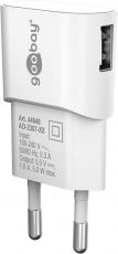 1-port USB charger 5W 1A white @ electrokit