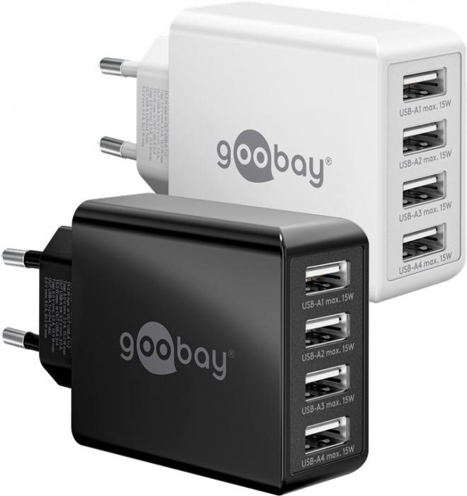 4-port USB charger 30W 6A black @ electrokit (2 of 2)