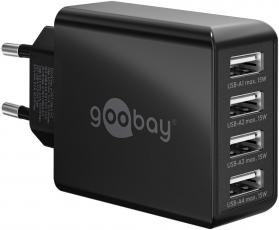 4-port USB-laddare 30W 6A svart @ electrokit