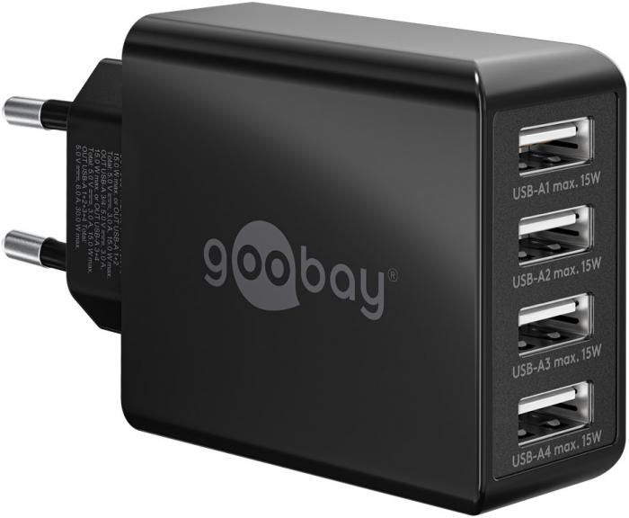 4-port USB charger 30W 6A black @ electrokit (1 of 2)