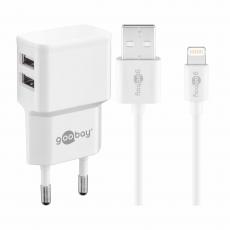 2-port USB-laddare 12W 2.4A för iPhone vit MFi-certifierad @ electrokit