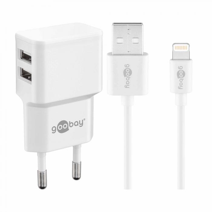 2-port USB-laddare 12W 2.4A fr iPhone vit MFi-certifierad @ electrokit (1 av 4)