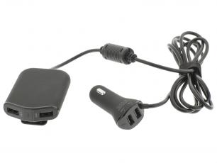 USB car charger 4 output 9.6A black @ electrokit