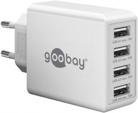 4-port USB-laddare 30W 6A vit @ electrokit