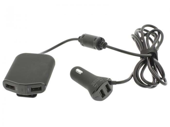 USB car charger 4 output 9.6A black @ electrokit (1 of 6)