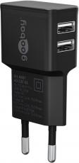 2-port USB charger 12W 2.4A black @ electrokit
