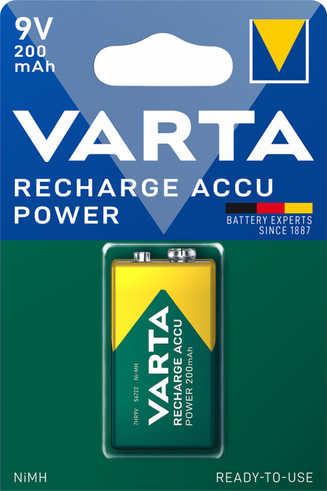 NiMH battery rechargeble 9V 200mAh Varta @ electrokit (1 of 2)