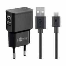 Micro-USB Charger set 12W 2.4A black @ electrokit