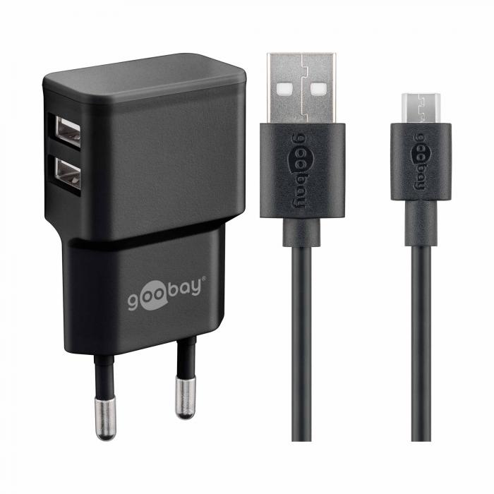 USB-laddare 12W 2.4A med micro-USB svart @ electrokit (1 av 4)