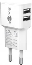 2-port USB charger 12W 2.4A white @ electrokit