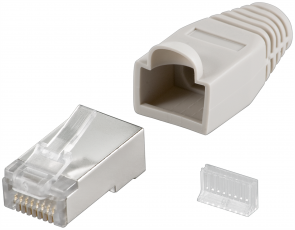 RJ45 plug Cat.5e shielded with strain relief boot @ electrokit