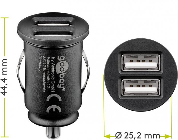 Dual USB car charger 12W 2.4A @ electrokit (2 of 3)
