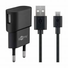 USB-laddare 5W 1A med micro-USB svart @ electrokit