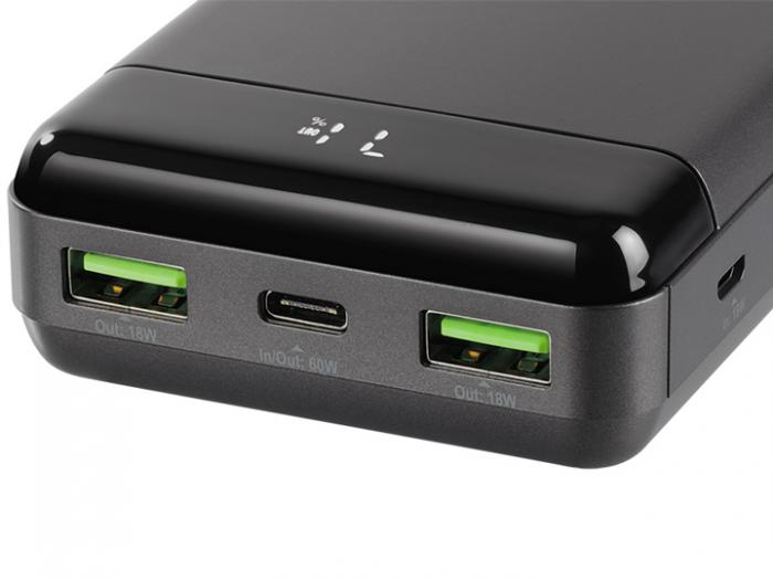 Powerbank 20000mAh 66W 2x USB-A 1x USB-C @ electrokit (2 av 3)