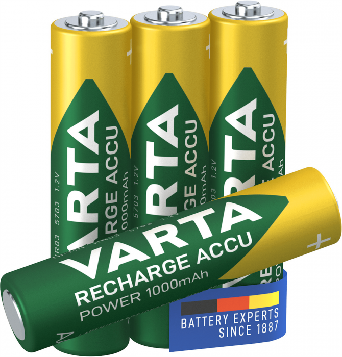 NiMH AAA batteri laddbart 1.2V 1000mAh Varta 4-pack @ electrokit (2 av 2)