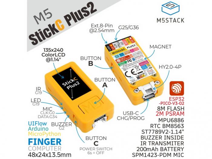 M5StickC Plus2 - ESP32-Pico IoT kit @ electrokit (3 av 9)