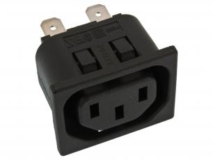 Mains connector C13 snap-in 6.3mm blade conn @ electrokit