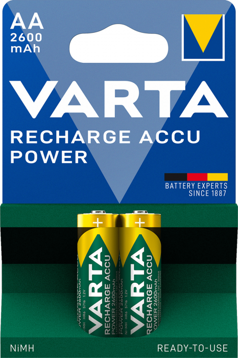 NiMH AA batteri laddbart 1.2V 2600mAh Varta 2-pack @ electrokit (1 av 2)
