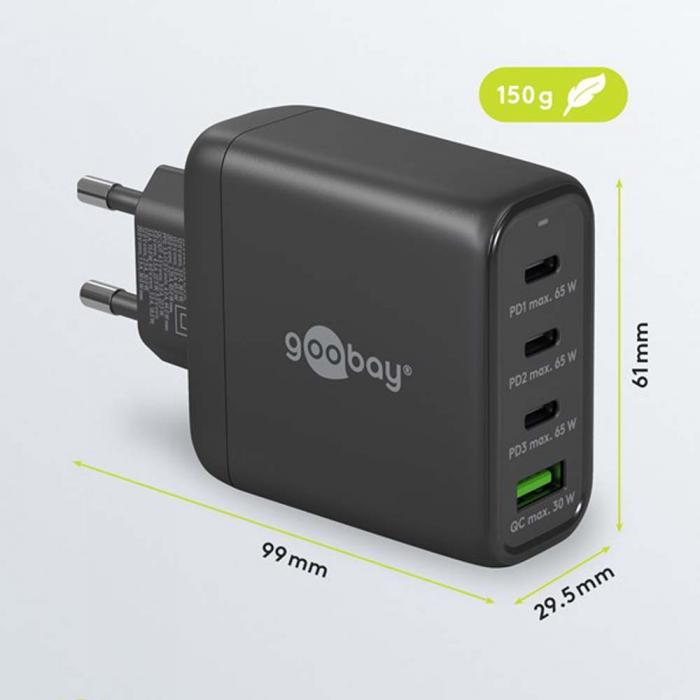 USB-C PD multiport GaN laddare 68W svart @ electrokit (4 av 4)
