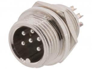 Connector GX12 plug 6-pin chassi @ electrokit