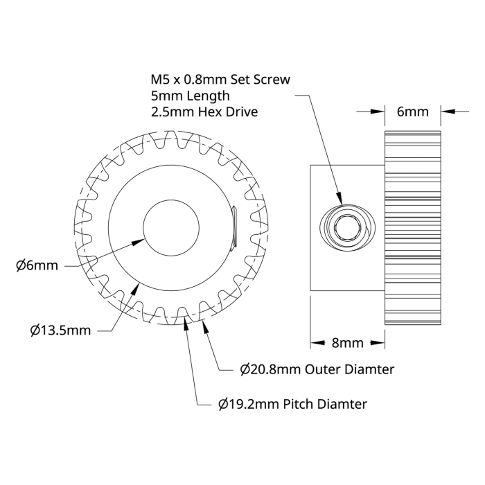 Kuggdrev MOD 0.8 24T ø6mm @ electrokit (2 av 3)