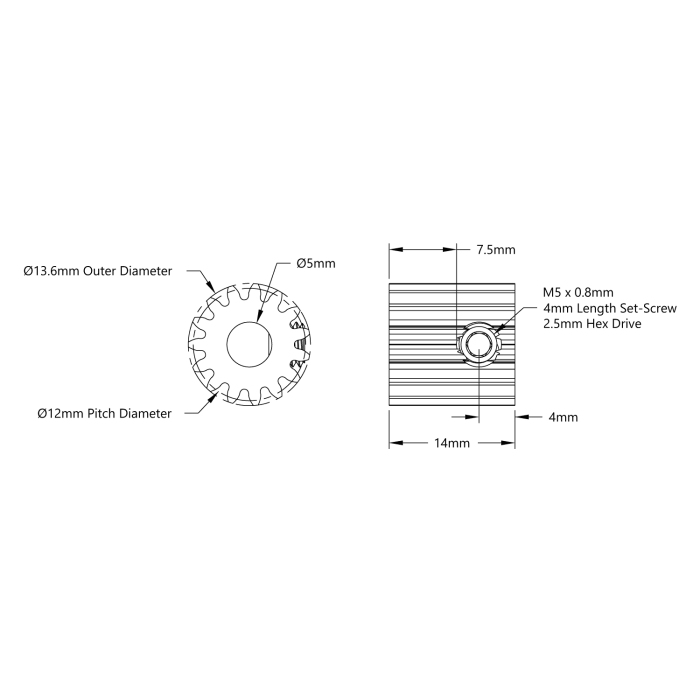 Kuggdrev MOD 0.8 15T ø5mm @ electrokit (2 av 3)