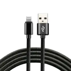 USB-A till Lightning-kabel 2m f&ouml;rst&auml;rkt svart @ electrokit