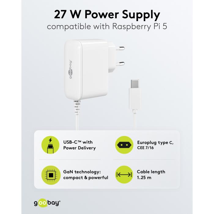 Power supply 24W USB-C PD Raspberry Pi 5 white @ electrokit (3 of 5)
