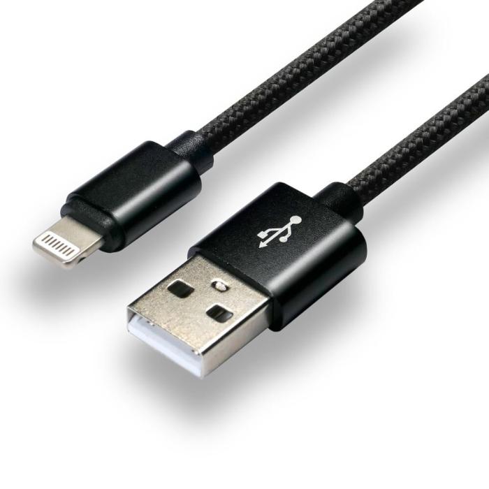 USB-A to Lightning cable 2m braided black @ electrokit (2 of 3)