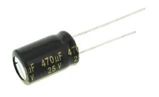 Electrolytic capacitor 470uF 25V 105C &oslash;8x15mm 8000h @ electrokit