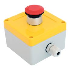 Tryckknappsl&aring;da 1x &oslash;22mm 90x90x60mm gul IP65 @ electrokit