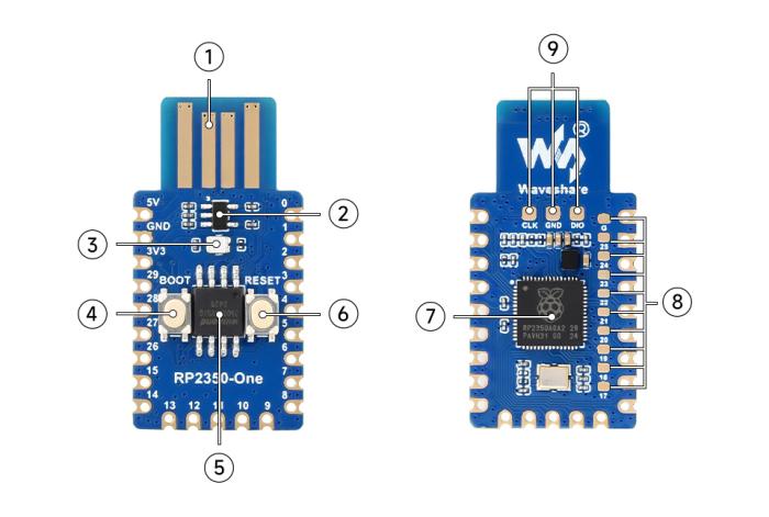 RP2350 4MB mini dev board USB-A @ electrokit (7 of 9)