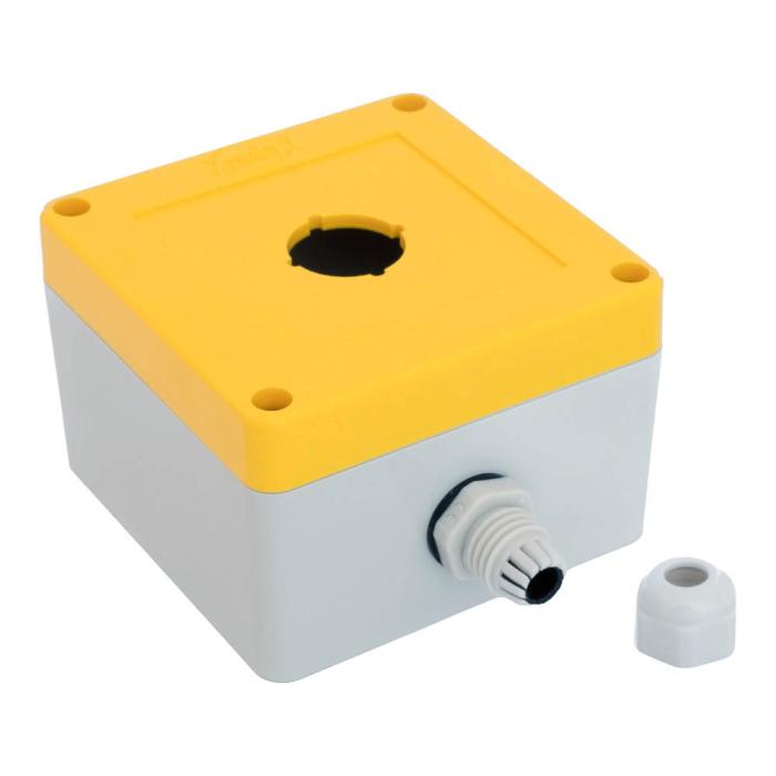 Tryckknappslåda 1x ø22mm 90x90x60mm gul IP65 @ electrokit (2 av 4)