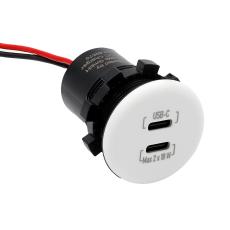 Flush mount charging socket 2x USB-C 2x18W 12-24V white @ electrokit
