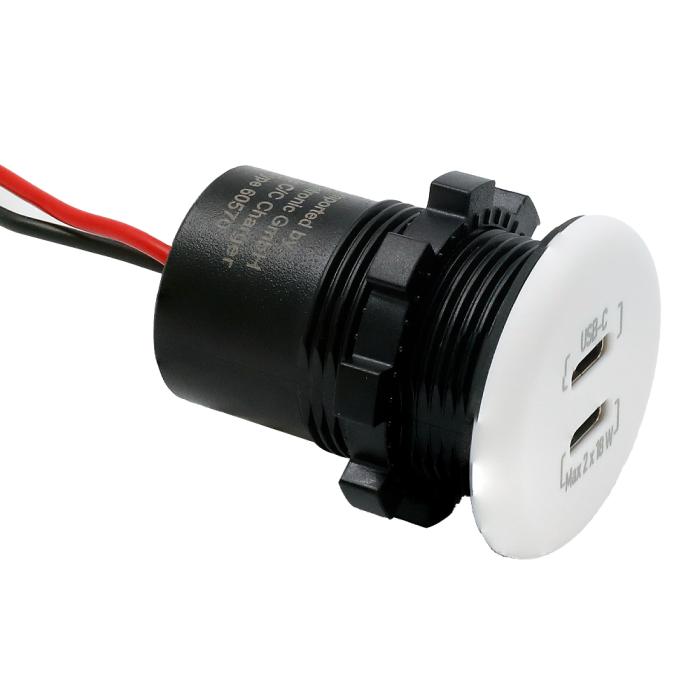 Flush mount charging socket 2x USB-C 2x18W 12-24V white @ electrokit (2 of 3)
