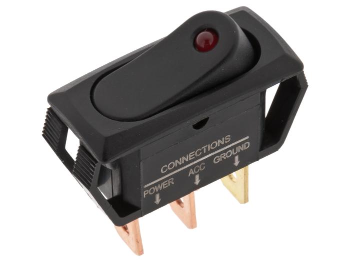 Vågomkopplare 1-pol on-off LED röd 12V @ electrokit (1 av 3)