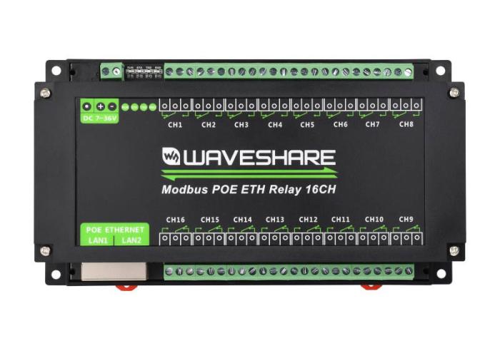 Relämodul 16-kan Modbus Ethernet PoE DIN-skena @ electrokit (2 av 5)